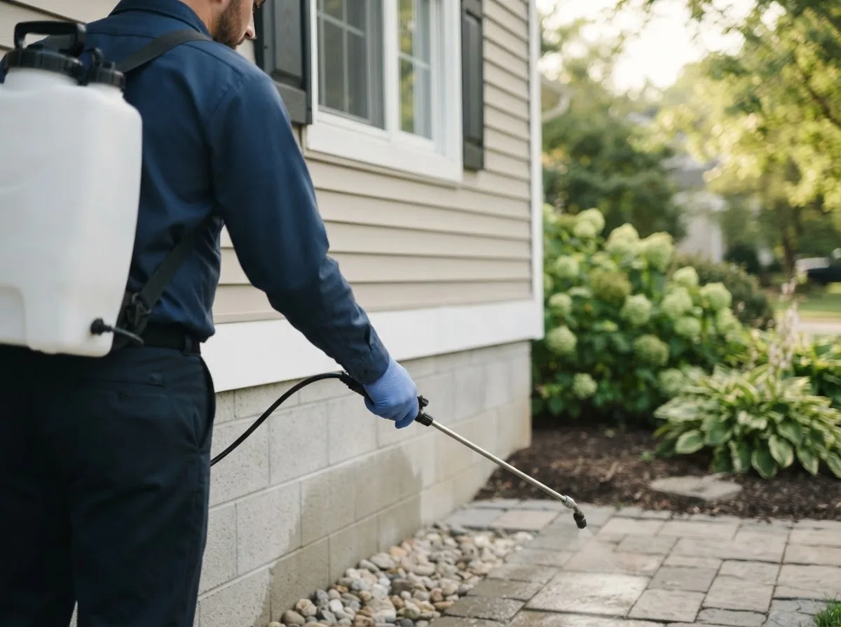 Pest control technician inspecting a home in Glasford, IL